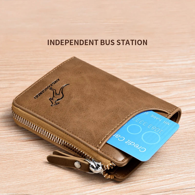 Mens Wallet Leather Business Card Holder Zipper Purse Luxury Wallets for Men RFID Protection Purses Carteira Masculina Luxury