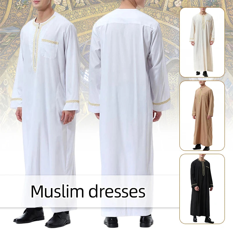 Slam Arab Men Thobe Robe Dishdasha Muslim Abaya Kaftan Ethnic Dress Thoub Jubba Saudi Musulman Wear Islam Dubai Arab Dressing
