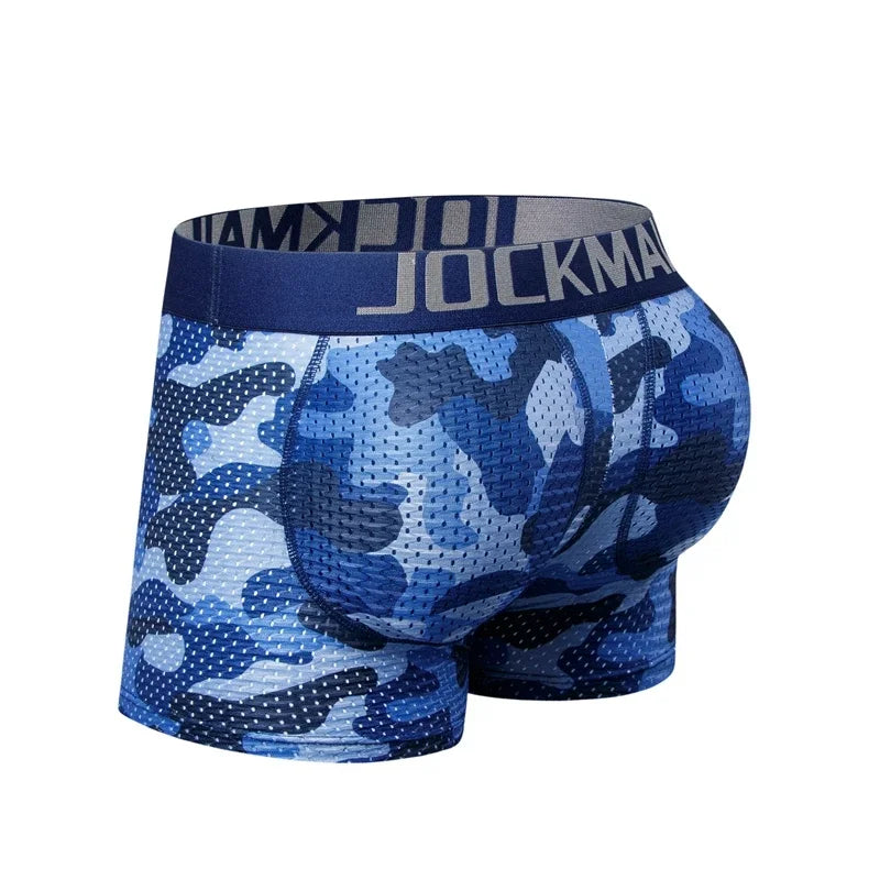 Sexy Men Padded Underwear Mesh Boxer Buttocks Lifter Enlarge Butt Push Up Pad Underpants Pouch Panties Camouflage Breathable