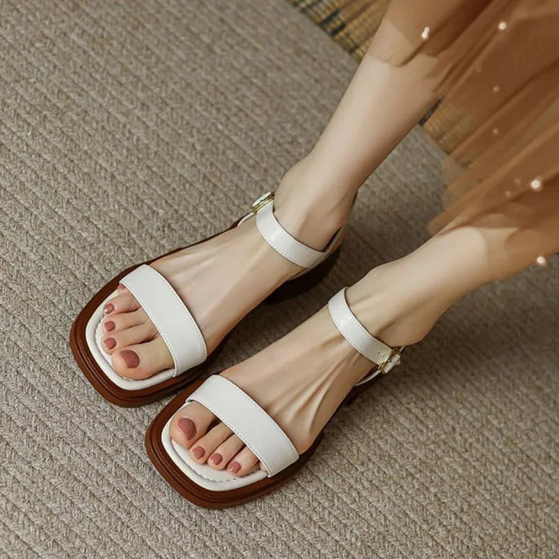 2024 Summer Fashion Sandals Women Low Heels Elegant Open Toe Slingback Shoes for Women Non-slip Soft Sole Sandalias De Mujer