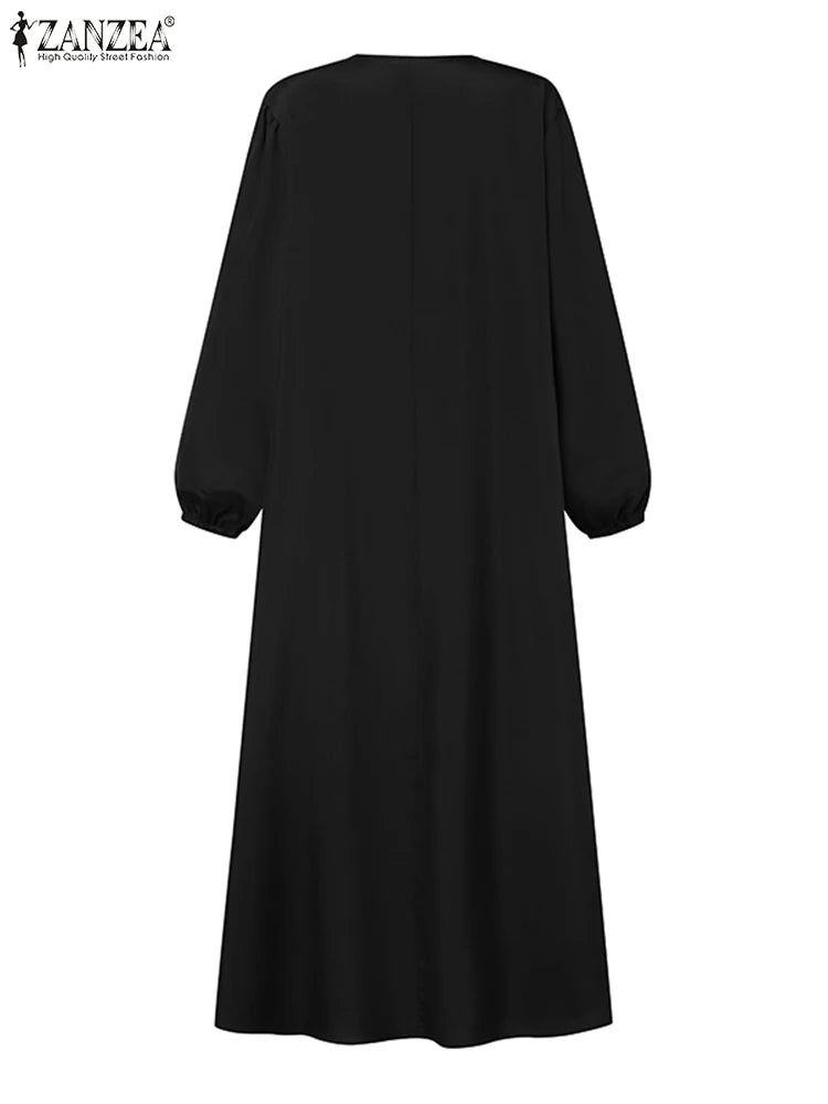 ZANZEA Women Autumn Maxi Long Dress Fashion Long Sleeve Dubai Turkey Abaya Hijab Muslim Sundress Robe Femme Islamic Clothing