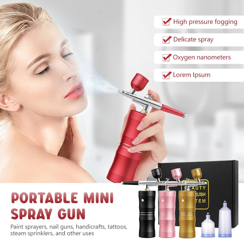 Portable Airbrush for Model Nail Tattoo Cake Decorating Oxygen Spa Treatment Mist 0.3mm Nozzle Spray High Pressure for Deep Skin