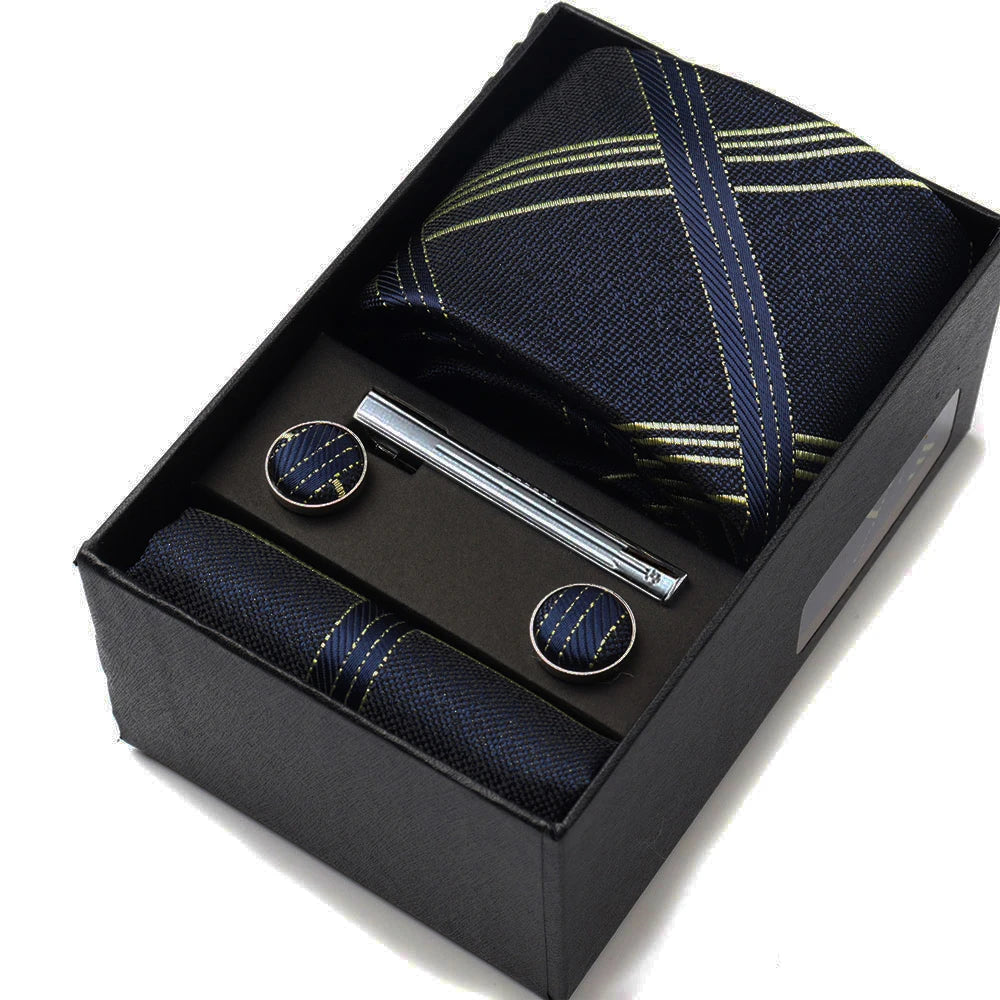 Business Ties Hanky Cufflink Tie Clips Set For Men Green Necktie Corbatas Suit Accessories Wedding In Gift Box Gravatas