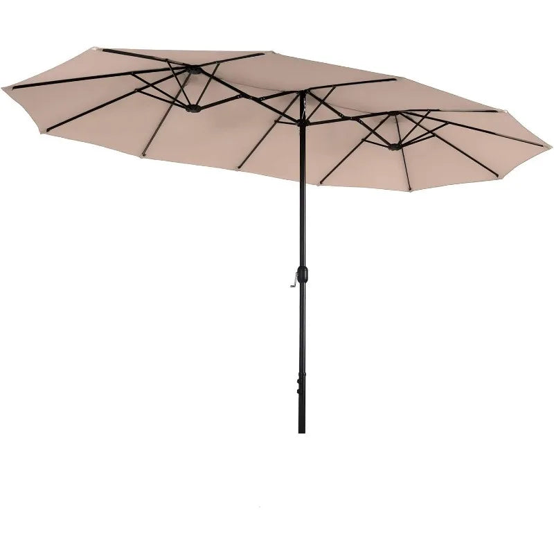 13 ft Outdoor Patio Umbrella, Large Rectangular Double Sided Market Table Twin Umbrellas with Crank Handle