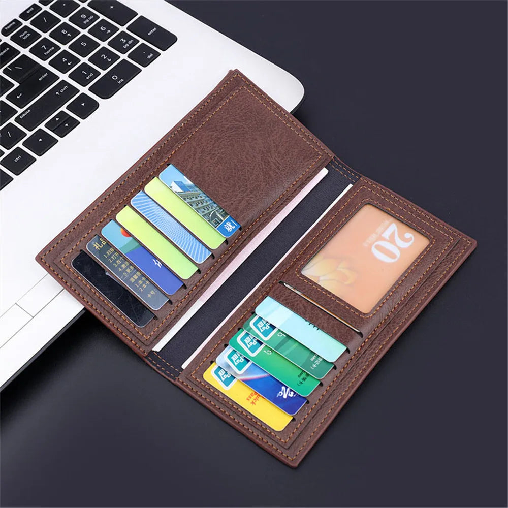 New Men Long Thin Slim Wallets Vintage Pu Leather Male Credit Card Holder Brown Money Purses Solid Simplicity Wallet For Man