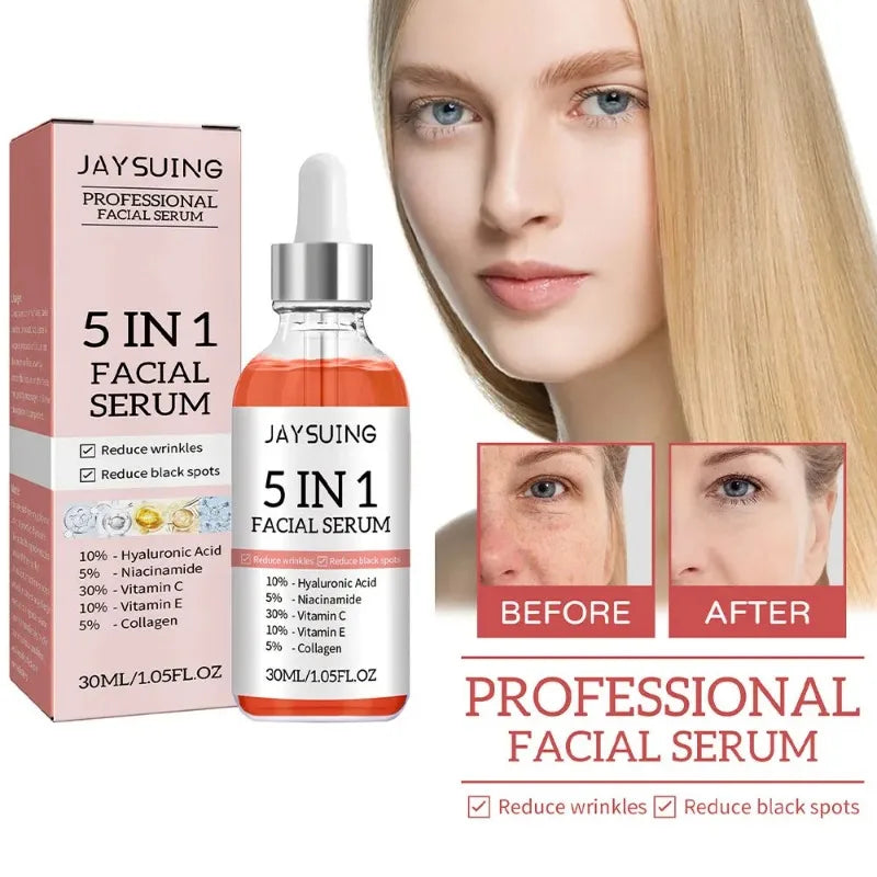 5 in 1 Facial Serum Hydrates and Moisturizes Skin Anti-wrinkle Lifts and Tightens Light Spots Acne Nourishes and Beautifies Skin