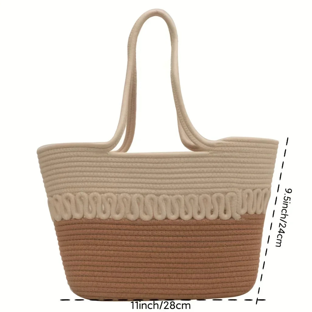 Knitting Kits Fabric Khaki Beach Bag Large Capacity Handmade Straw Summer Holiday Leisure Bag Women Bags Shopping Bags