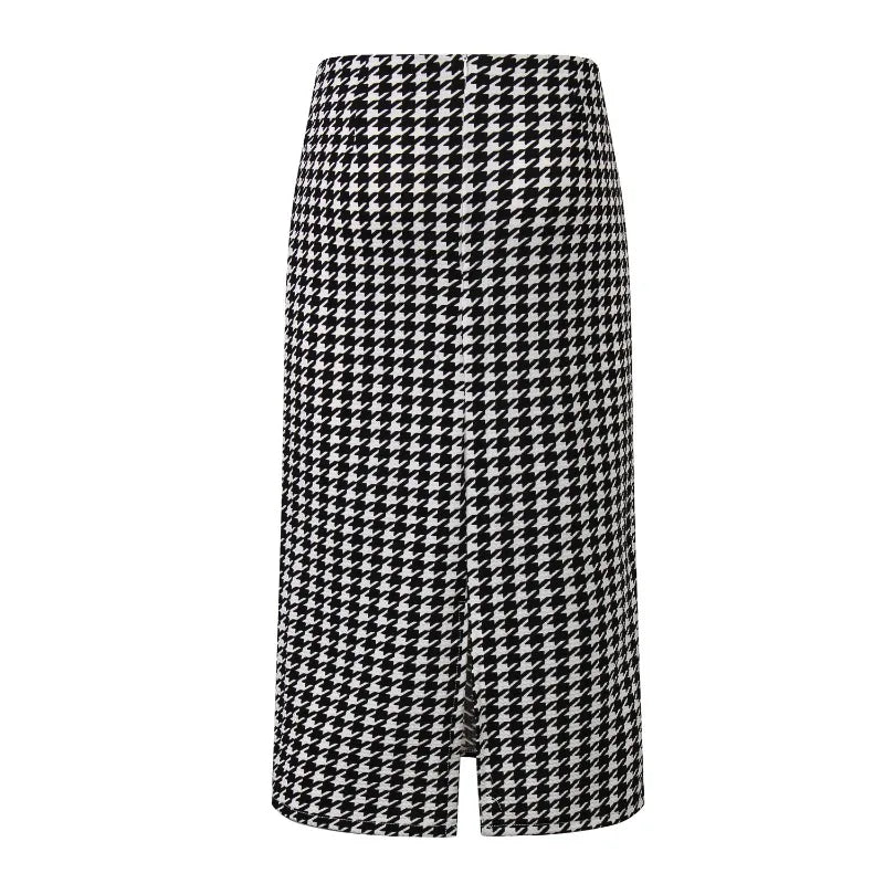 Women Summer Print Houndstooth Pencil Skirt Casual Mid-calf Plus Size Faldas Mujer Moda Jupe Femme