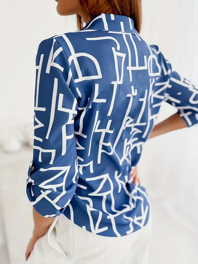 Elegant Women Blouse 2023 Spring and Autumn Temperament Top Long Sleeve Stripe Print Office Slim Fit Pocket Shirt