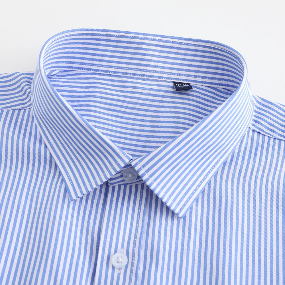 Men's Classic Long Sleeve Solid/striped Basic Dress Shirts Single Patch Pocket Formal Business Regular Fit Office Social Shirt