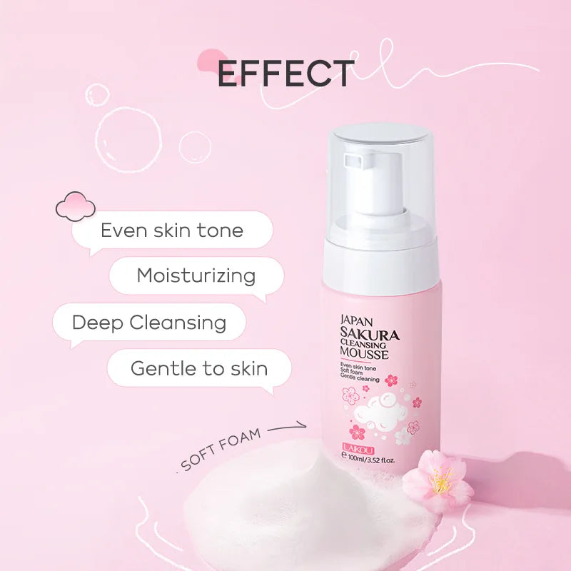 LAlKOU Japan Sakura Cleansing Mousse Facial Cleanser 100ml Shrink Pores Deep Clean Oil Control Moisturizing Skin Care