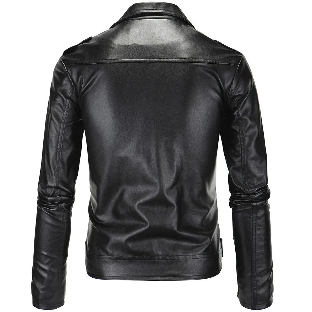 Mens Leather Jackets 2023 New White Black Casual Lapel Slim Fit Diagonal Zipper Motorcycle PU Leather Jacket Coat Mens Clothing