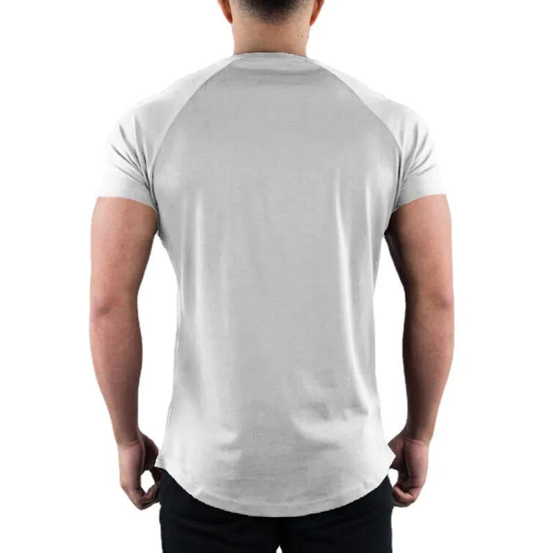 Plain Gym T-shirt Men Summer Fitness Clothing O-Neck Short Sleeve T shirt Cotton Slim Fit Tshirt Bodybuilding Workout Tees Tops