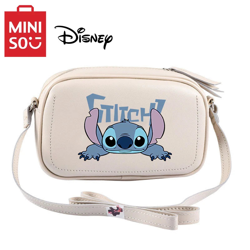 MINISO Disney Series Cartoon Cute Stitch Crossbody Bag Printed Camera Bag Small Square Bag PU Shoulder Bag
