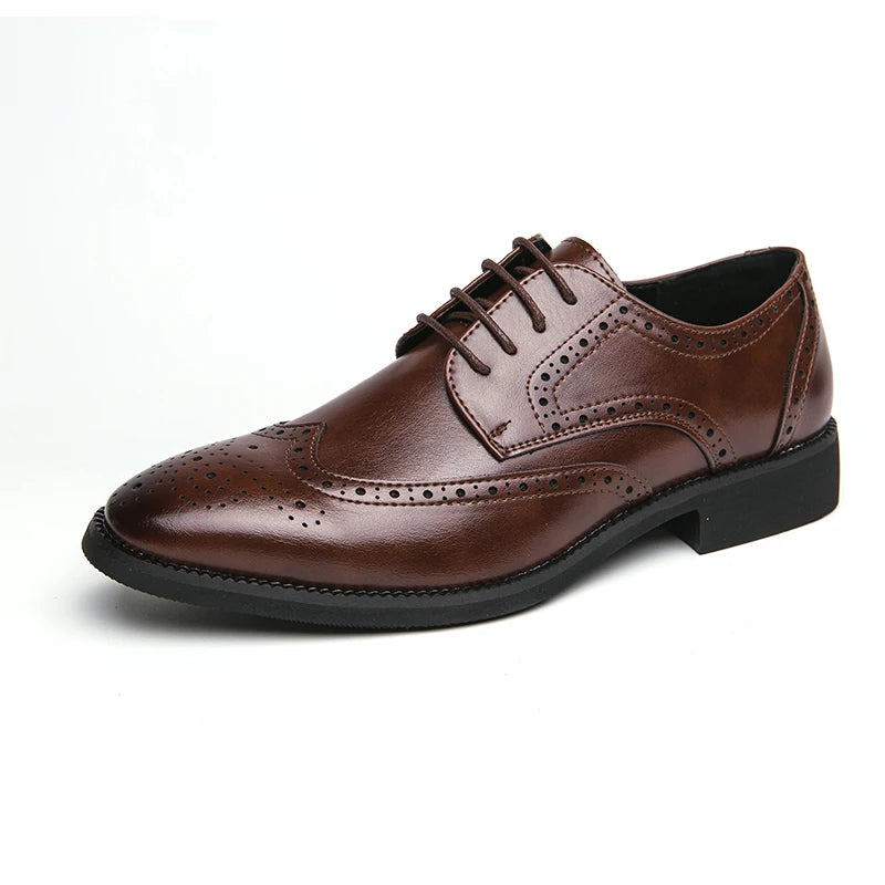Mens Genuine Leather High Quality Oxford Derby Handmade Men Brogue Shoes Office Business Formal Wedding Shoes Luxury Dress Shoes