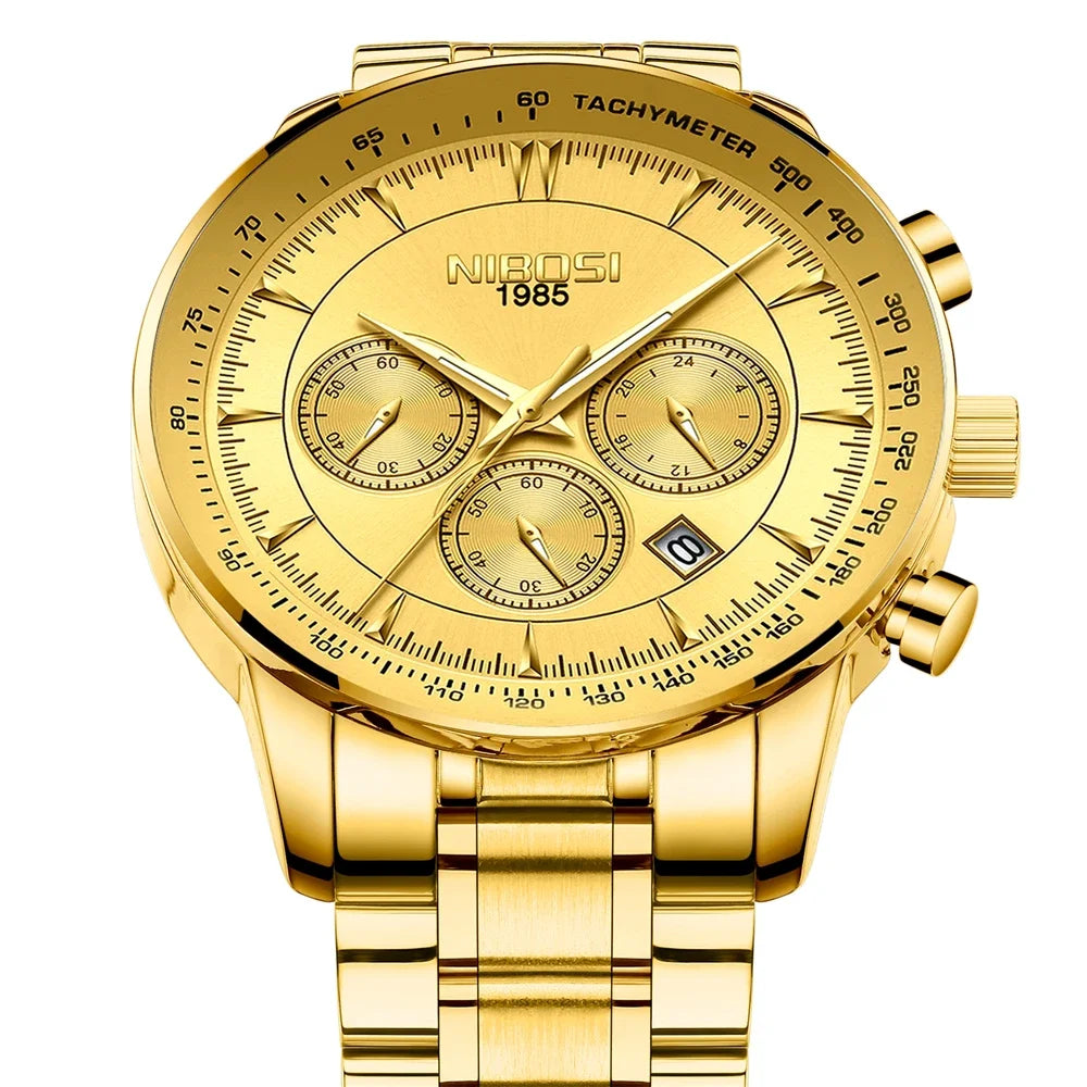 NIBOSI Sports Mens Watches Luxury Stainless Steel Quartz Wristwatch Calendar Luminous  Business Casual Men Watch Reloj Hombre