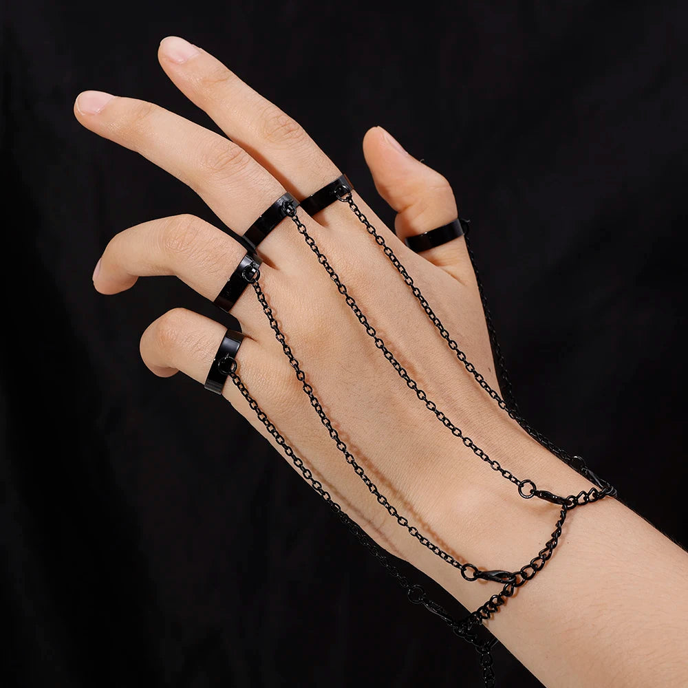 Punk Geometric Silver Color Chain Wrist Bracelet Rings for Men Ring Charm Set Couple Fashion Jewelry Gift Pulera Mejer Free Ship
