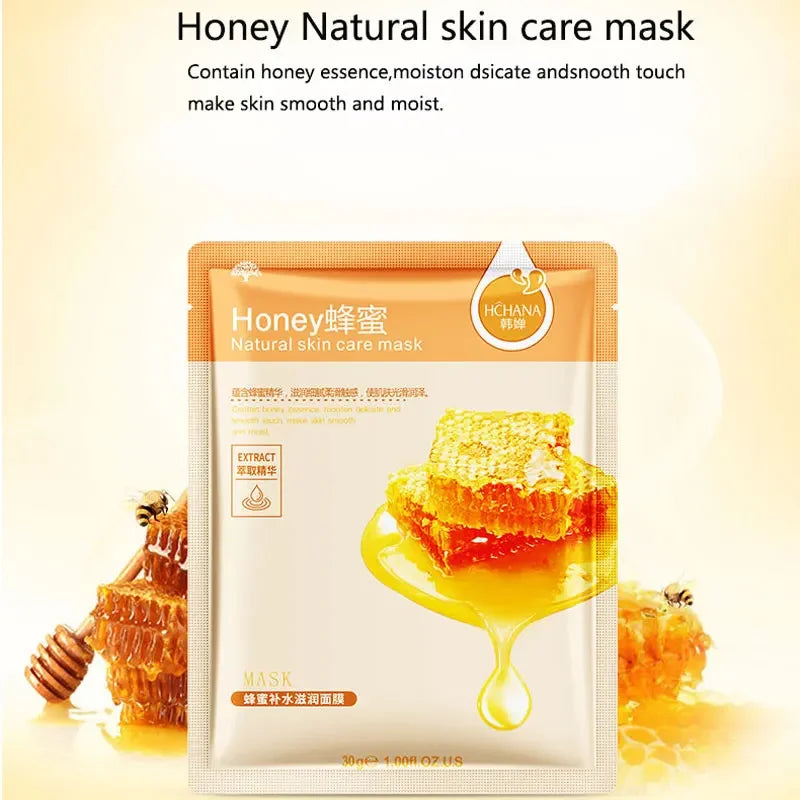 10PCS Honey Facial Mask Blueberry Pomegranate Aloe Plant Algae Facial Mask Moisturizing&Shrinking Pore Cosmetics skin care