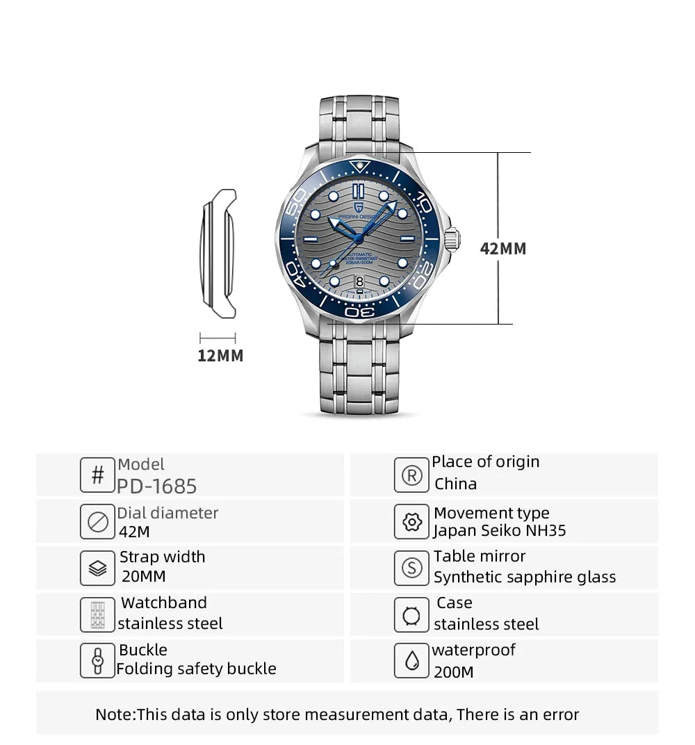 2024 New PAGANI DESIGN 1685 Men's Watches Mechanical Wristwatch for men Automatic watch men Japan NH35A 20Bar Dive Clock