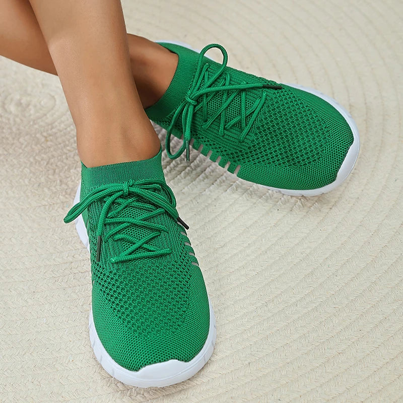 Mesh Breathable Soft Sole Sneakers Women Lightweight Non-Slip Running Walking Shoes Woman 2024 Spring Casual Lace Up Flats Shoes