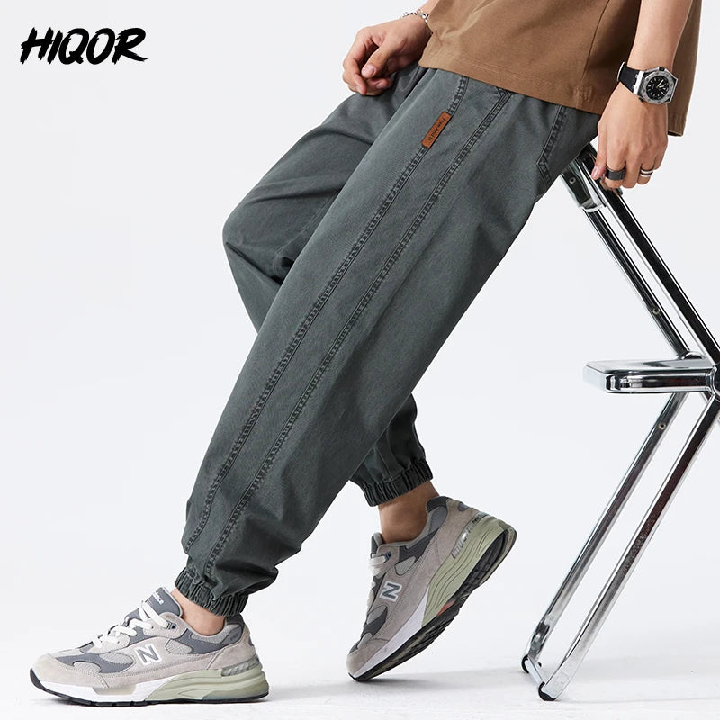 HIQOR Men's Clothing 100% Cotton Joggers Spring Summer Soft Breathable Casual Harem Trousers Harajuku Sweatpants Baggy Man Pants
