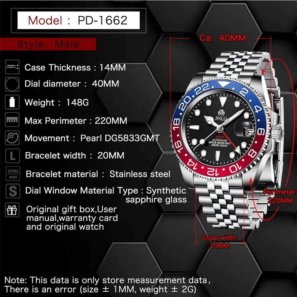 New JHLu 2024 Luxury Men's Mechanical Watch Top Brand Sapphire Glass Men's Watch Waterproof Swimming Stainless Steel  watches