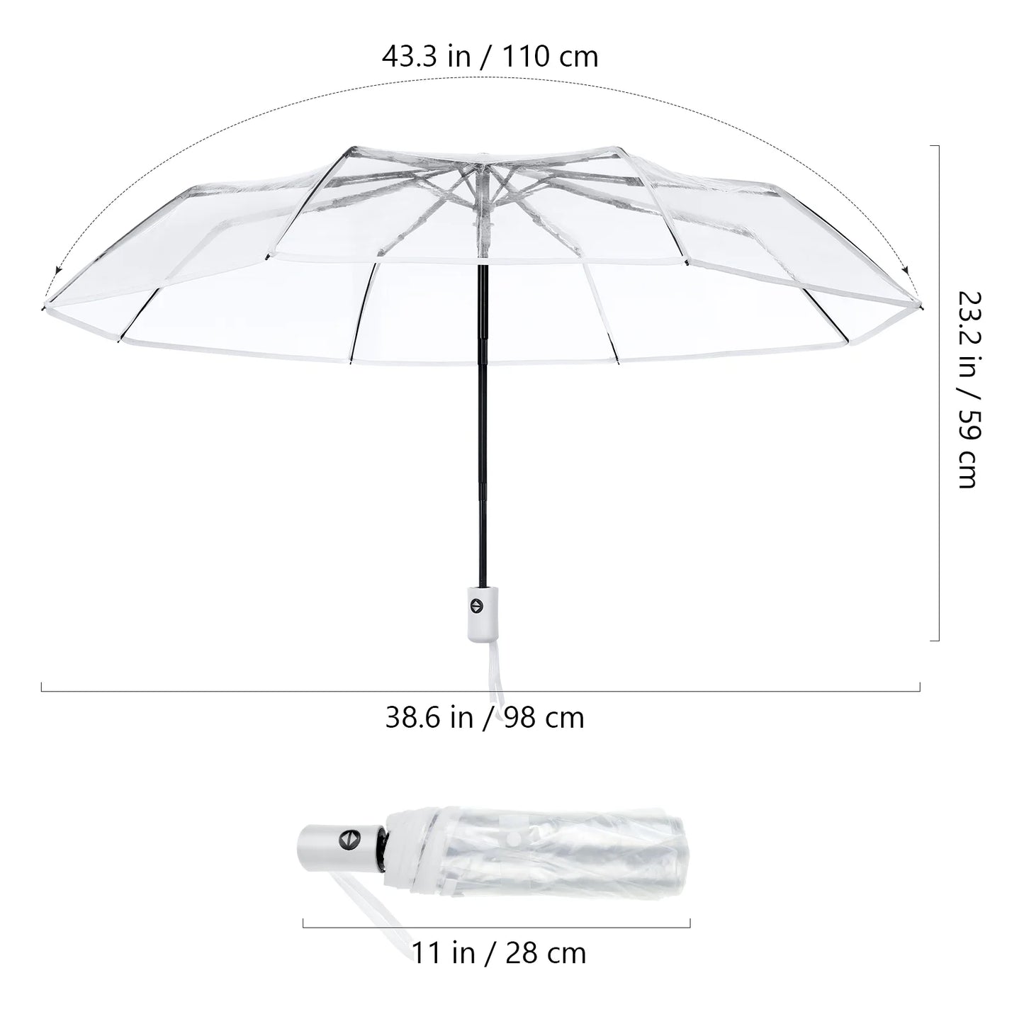 Fully Automatic Three-fold Transparent Umbrella  Clear Folding Umbrella Automatic Open and Close Travel Umbrellas for Rain