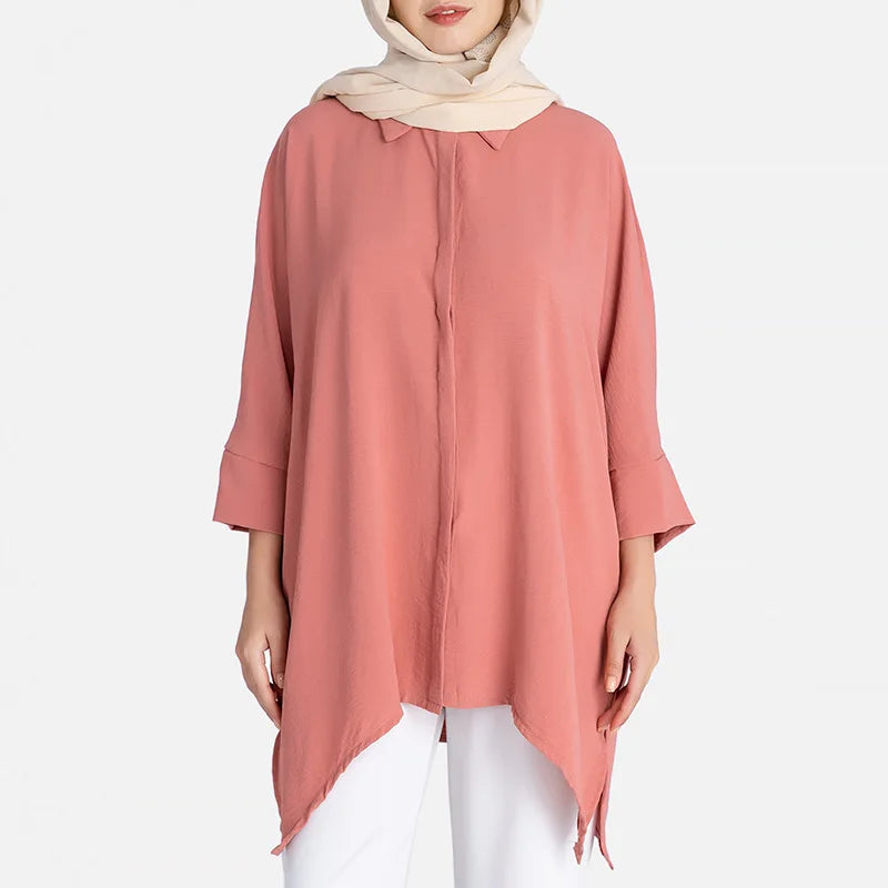 Spring Summer Women's Blouse Fashion Irregular Plus Size Long Shirts Arabic Turkey Tunics Muslim Woman Clothing Islamic Dress