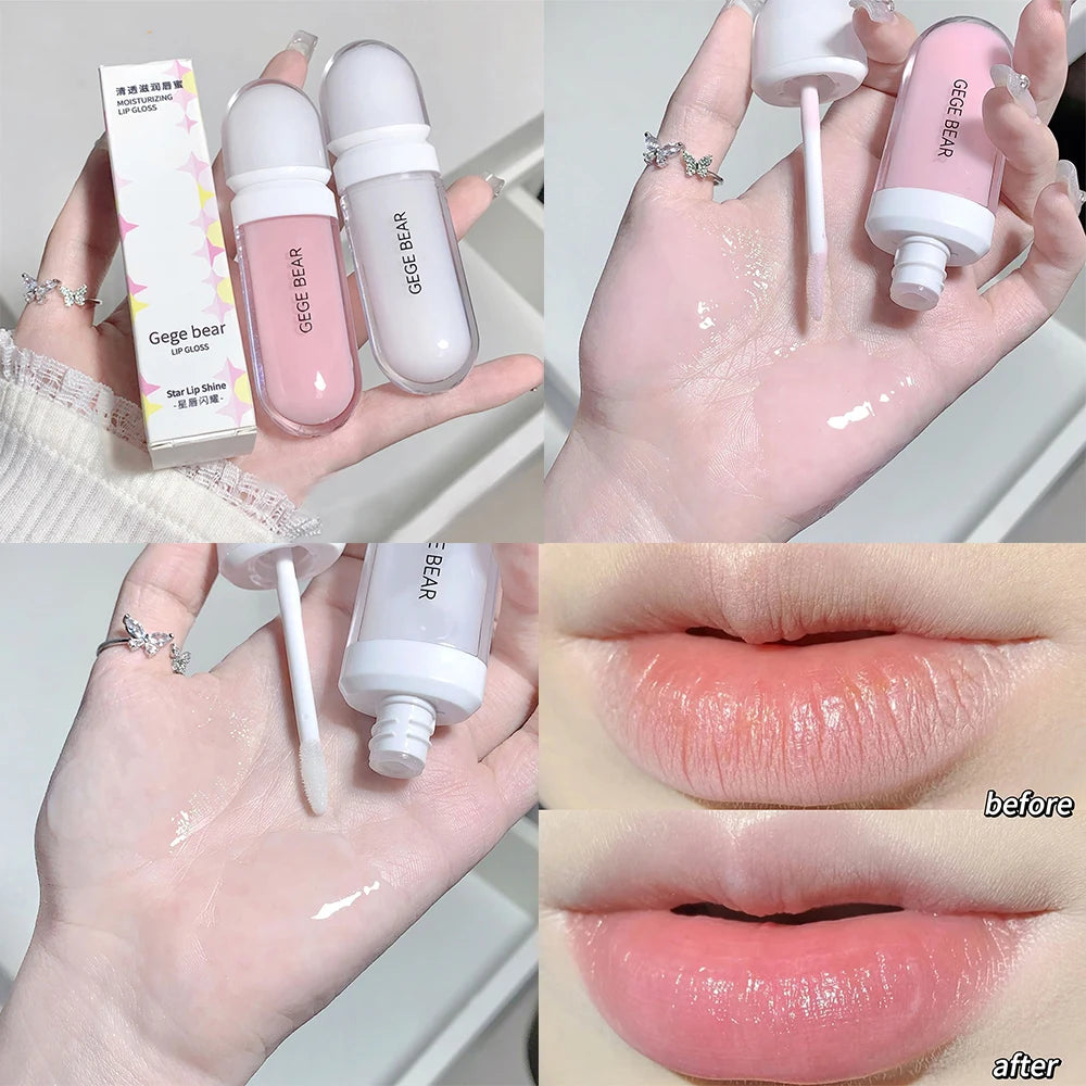 Women Clear Moisture Lip Gloss Lip Oil Plumping Base Hydrating Moisturising Care Liquid Lip Balm Makeup Lines Lips Jelly Glaze