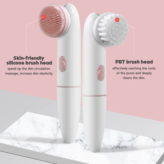 2 in 1 Electric Face Cleansing Brush For Facial Skin Care Wash Sonic Vibration Massage Tool Acne Pore Blackhead Silicone Cleaner