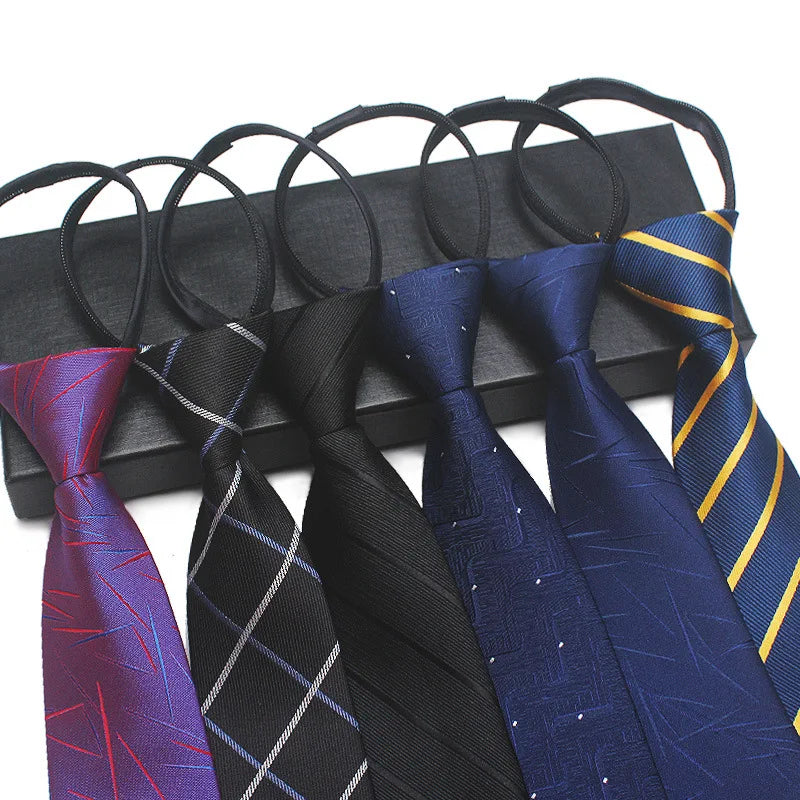 Men's professional tie free knot 8cm lazy zipper tie 7cm business formal work tie Fashion Mens Meeting Wedding Daily Wear Cravat