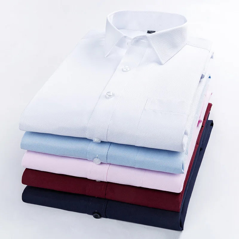 New Cotton Men Classic Long Sleeve Dress Shirt Regular Pocket Fit Formal Business Work Office Casual Button White Shirts S-8XL