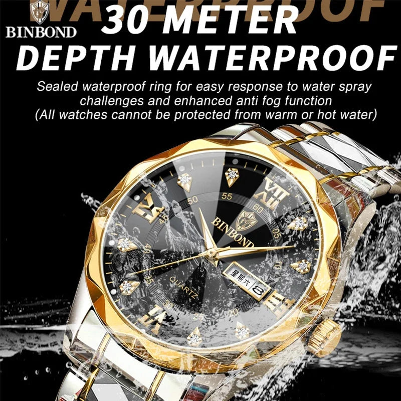 BINBOND B2521 Luxury Fashion Business Men Watch Waterproof Week Date Clock Sport Men Watch Quartz Wristwatch Relogio Masculino