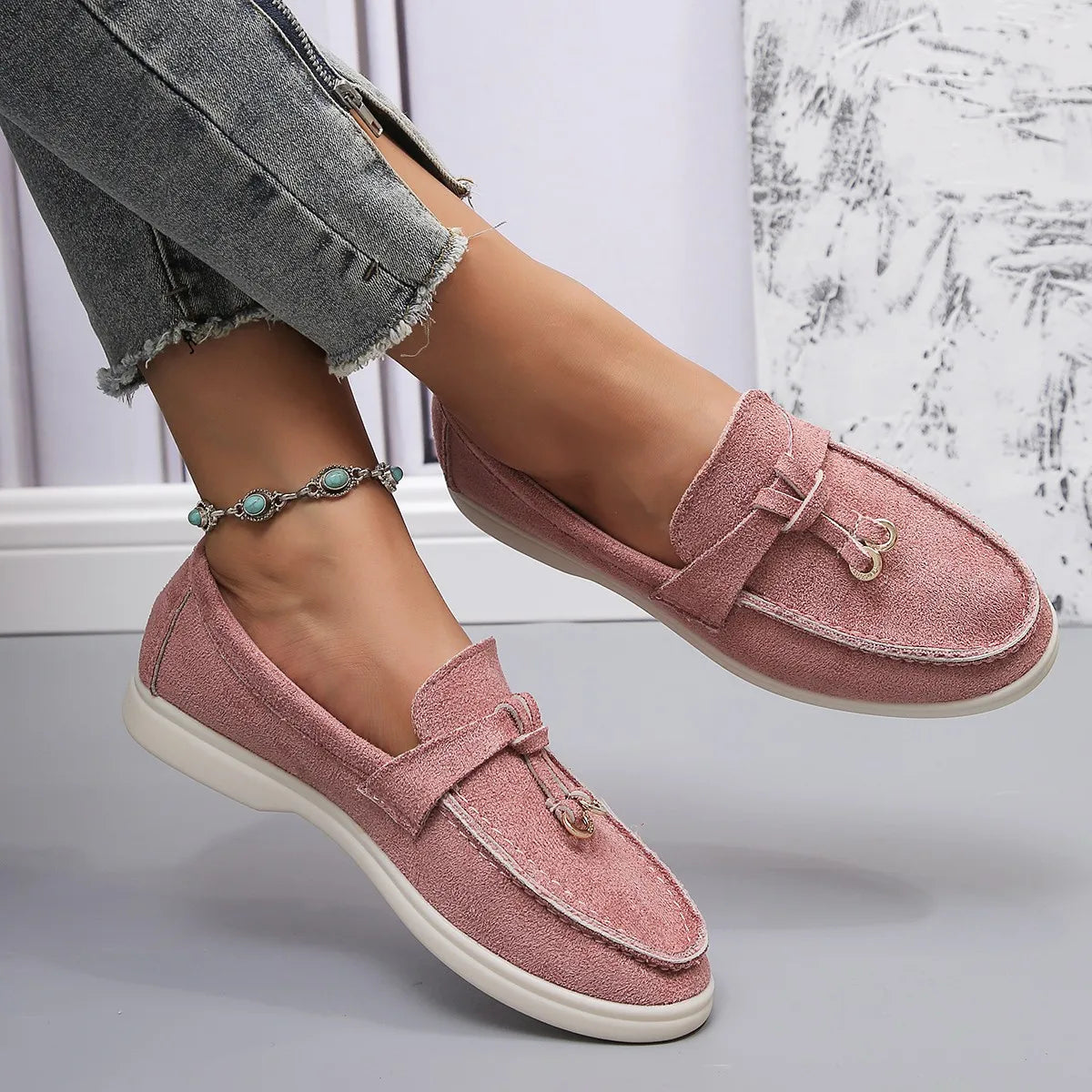 New Women Loafers Slip on Ladies Flats Shoes Brand Spring Autumn Casual Flat Shoes Leather Cashmere Single Shoes Plus Siz 36