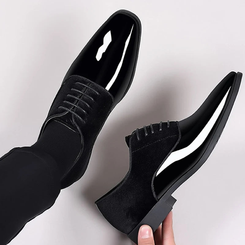 Classic PU Patent Leather Shoes for Men Casual Business Shoes Lace Up Formal Office Work Shoes for Male Party Wedding Oxfords
