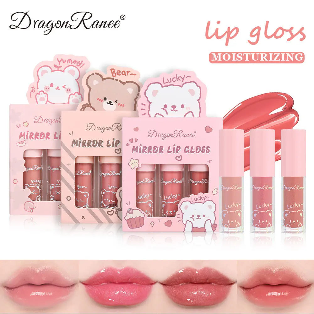 Dragon Ranee 3pcs/set of glossy lip gloss  moisturizing and sparkling cartoon lip gloss