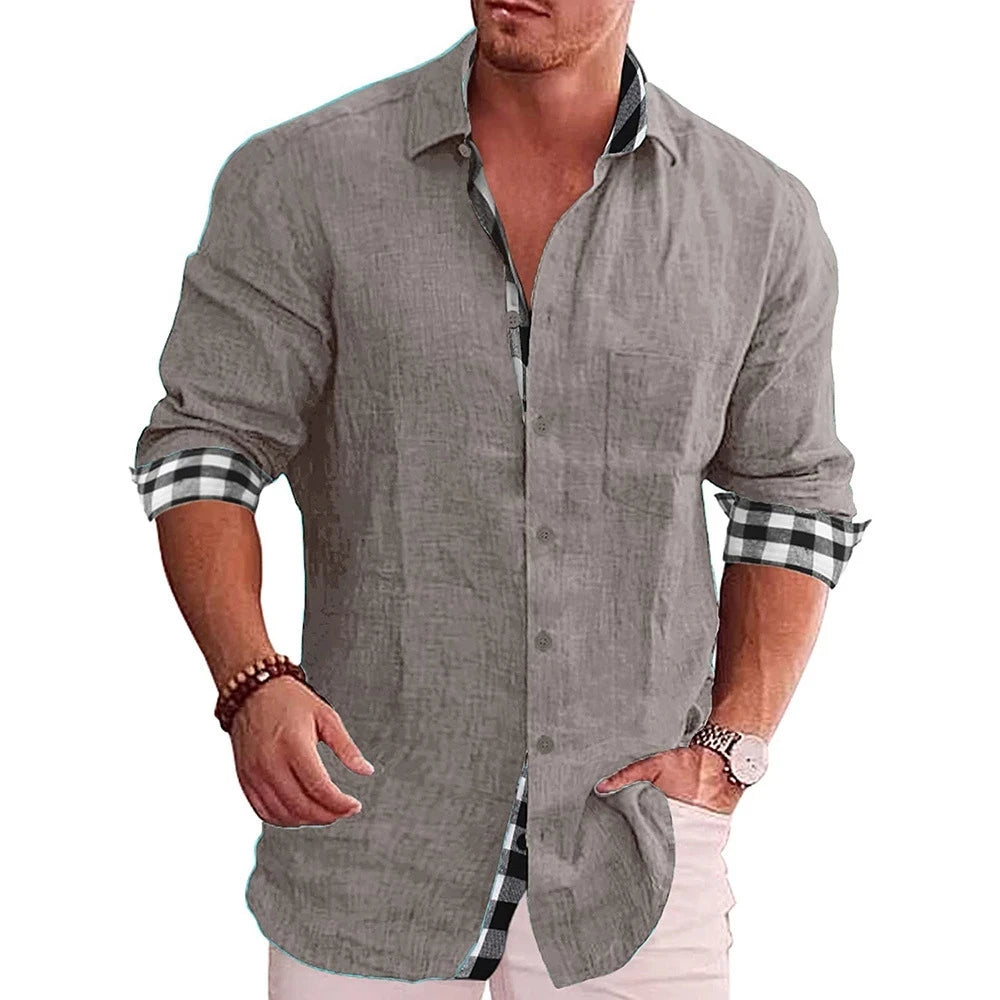 2024 Linen Hot Sale Men's Long-Sleeved Shirts Solid Color Stand-Up Collar Casual Beach Style Casual Handsome Men Shirts S-4XL