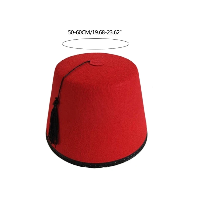 Red Fez Hat Traditional Moroccan Tarboosh Hat Ethnic Felt Beanie Cap Headgear