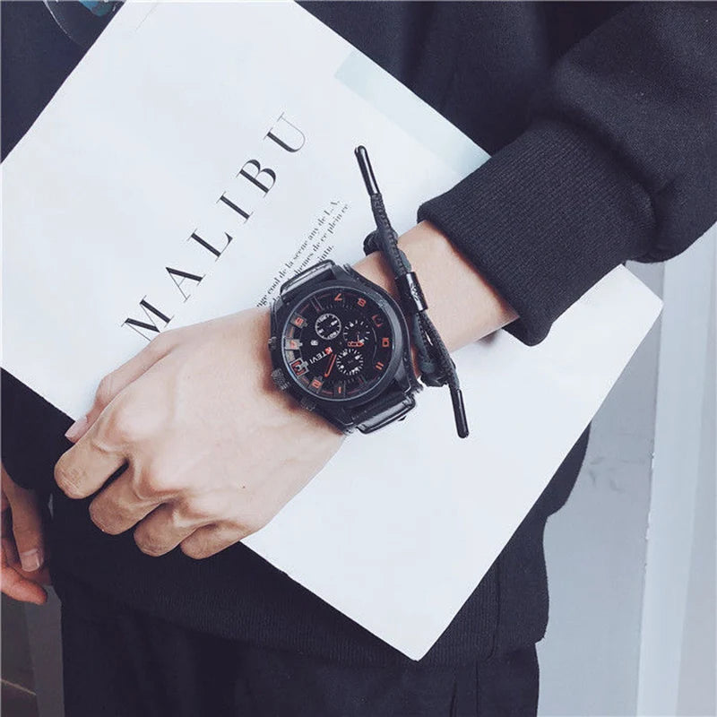 YIKAZE Retro Men's Watches Classic Luxury Business Quartz Watch Fashion Big Dial Leather Strap Date Military Wristwatch for Men