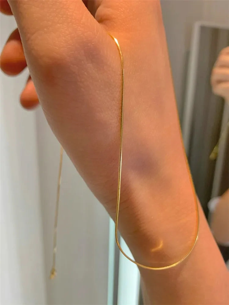 Vintage Gold Color Stainless Steel Snake Chain Necklace For Women Fashion Clavicle Chain Necklace Men Party Jewelry Accessories