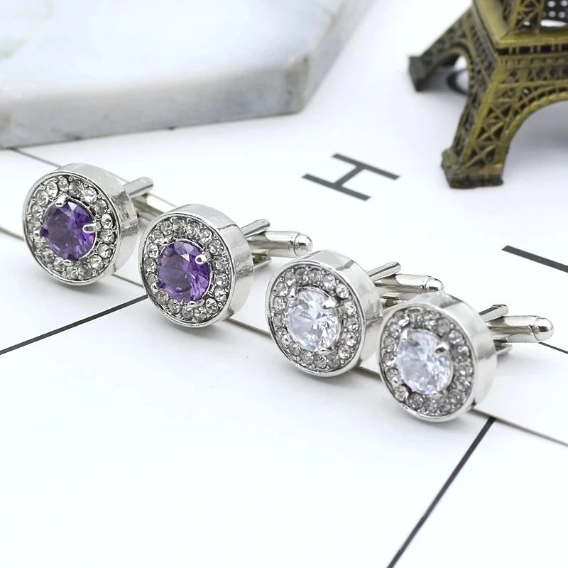 Delicate Jewelry Men's Cufflinks Enamel Crystal Round Wedding Party Cufflink French Shirt Cuff Buttons Boyfriends Gift 2023