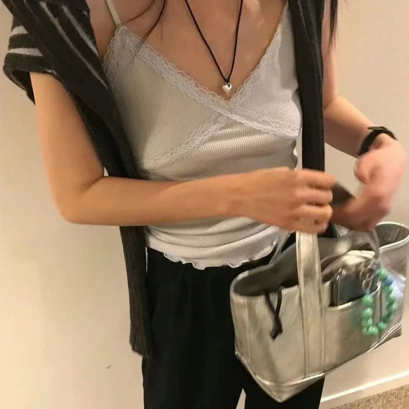 Silver Y2k Crossbody Bags for Women Fashion Handbags Short Top Handle Leather Casual Tote Bag Bolsos Para Mujeres Tendencia 2024