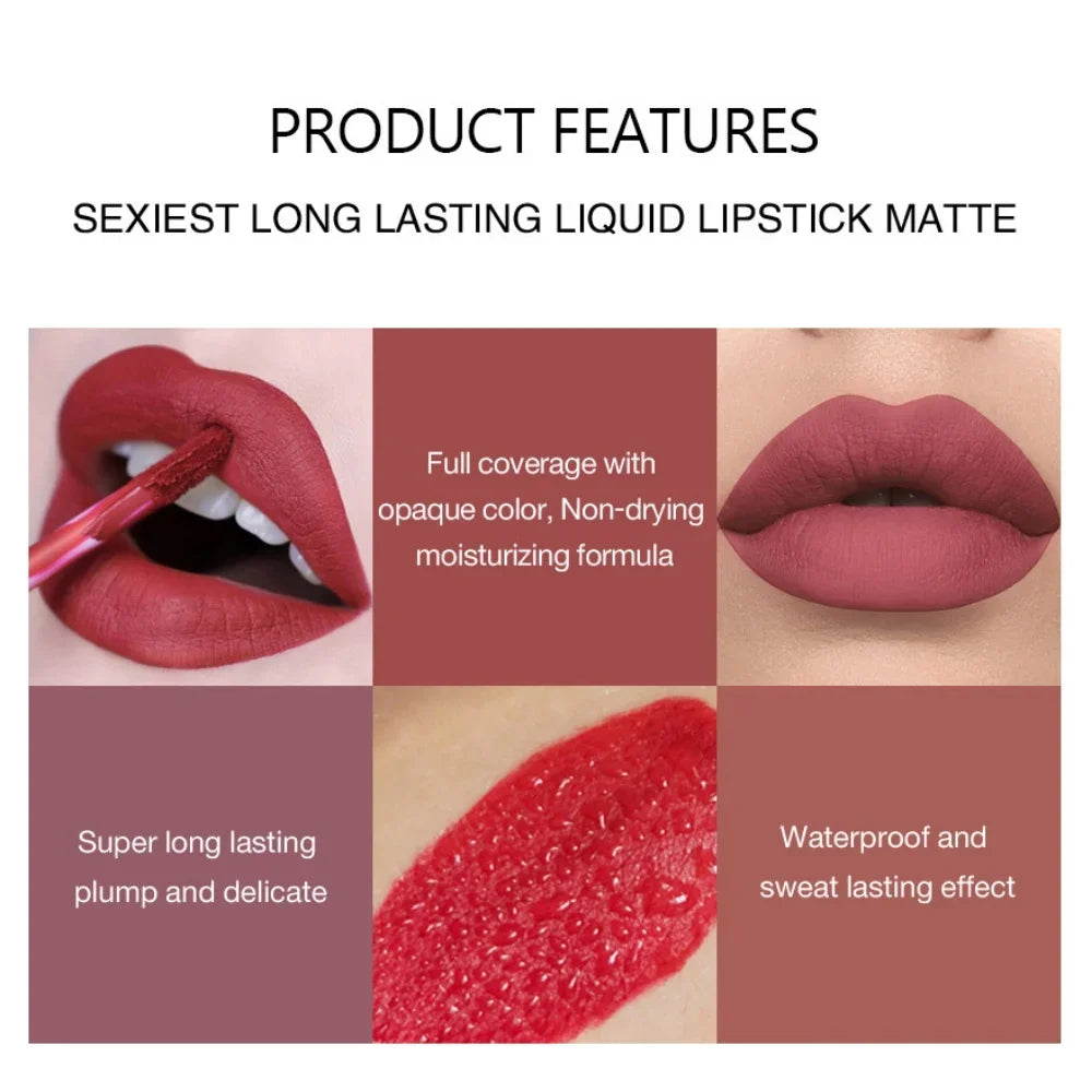 Sexy Long Lasting Velvet Matte Lip Gloss Liquid Lipstick Lip Makeup Women Beauty Red Nonstick Cup Waterproof Lip Gloss