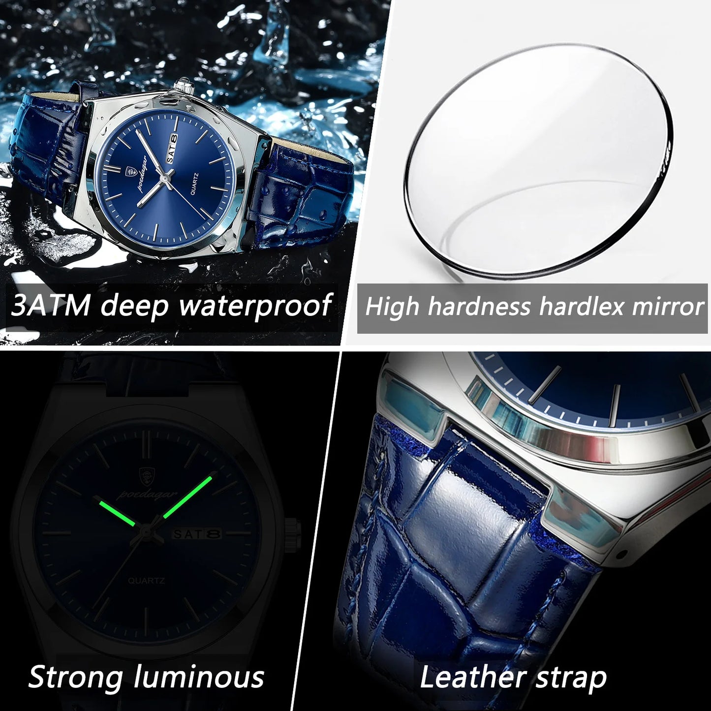 POEDAGAR Luxury Watch for Men Military Leather Man Wristwatch Quartz Clock Waterproof Luminous Date Week Men's Watches Reloj+box