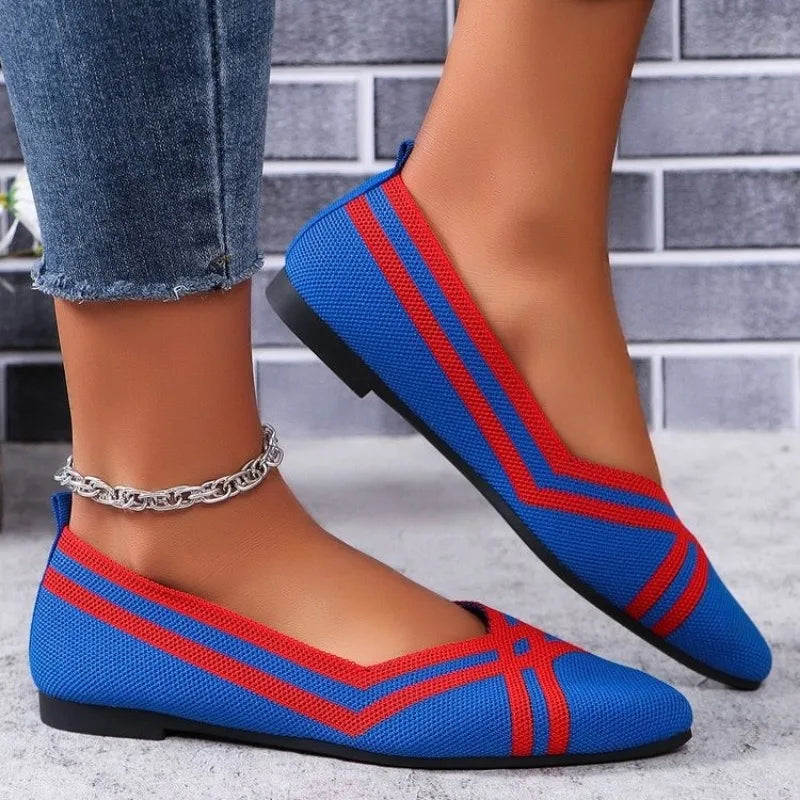Autumn Women Casual Shoes for Woman Slip-on Pump Knit Single Flat Shoes Breathable Pointed Head Ladies Cloth Loafers Size 43