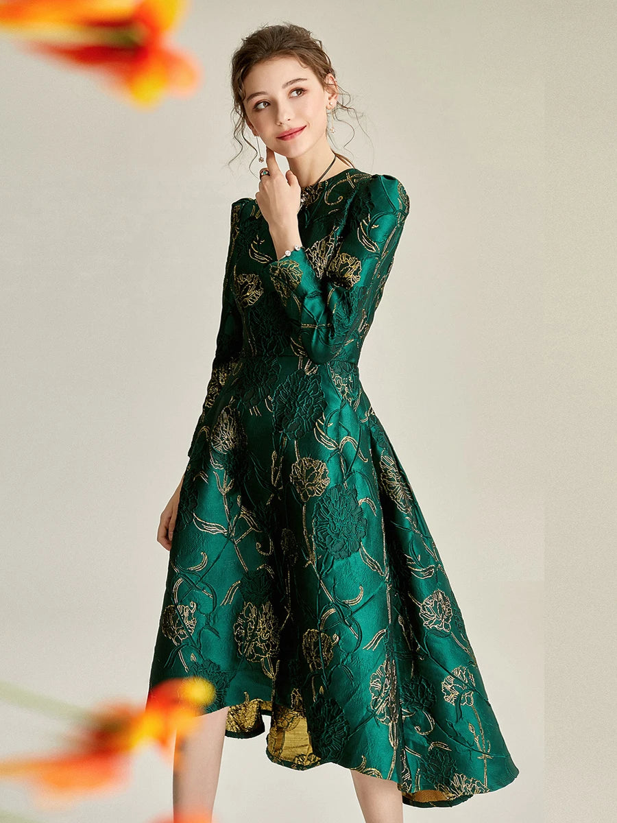Vestidos Women Fashion Swallow Tail Dress Party Floral Elegant Jacquard Lady Celebrity-inspired Clothes