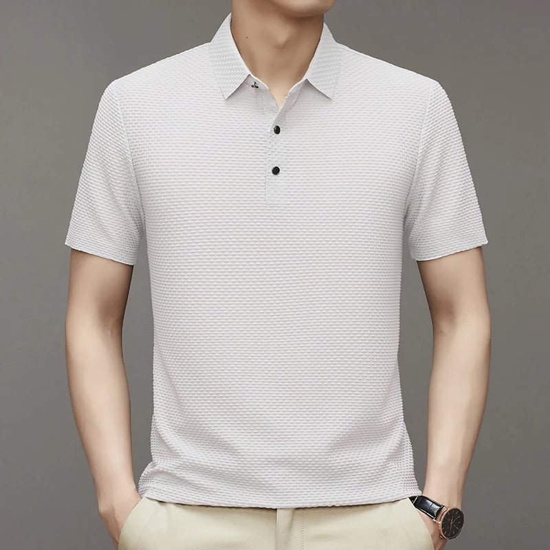 No Trace Of Ice Silk Polo Shirt Lapel Slim Business Casual Short-Sleeved T-Shirt Solid Color Buttons Summer Men's Clothing