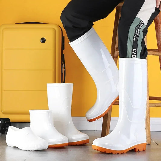 White Rubber Boots Men Waterproof High Tube Shoes Anti Slip Couple Rain Boots Women and Men Fishing Boots Water Shoes