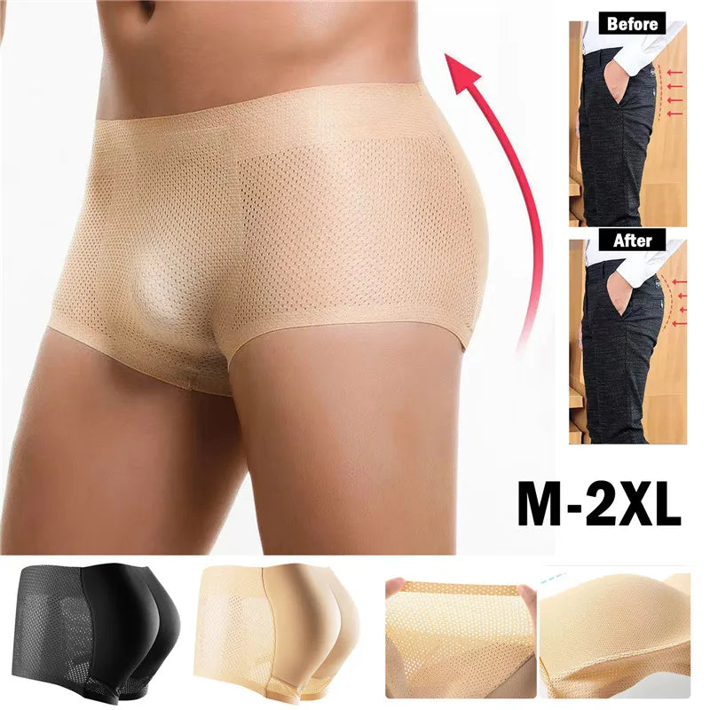 Men Sexy Butt Lifter Enlarge Push Up Underpants Removable Pad Boxer Underwear Butt-Enhancing Trunk Shorts Male Panties
