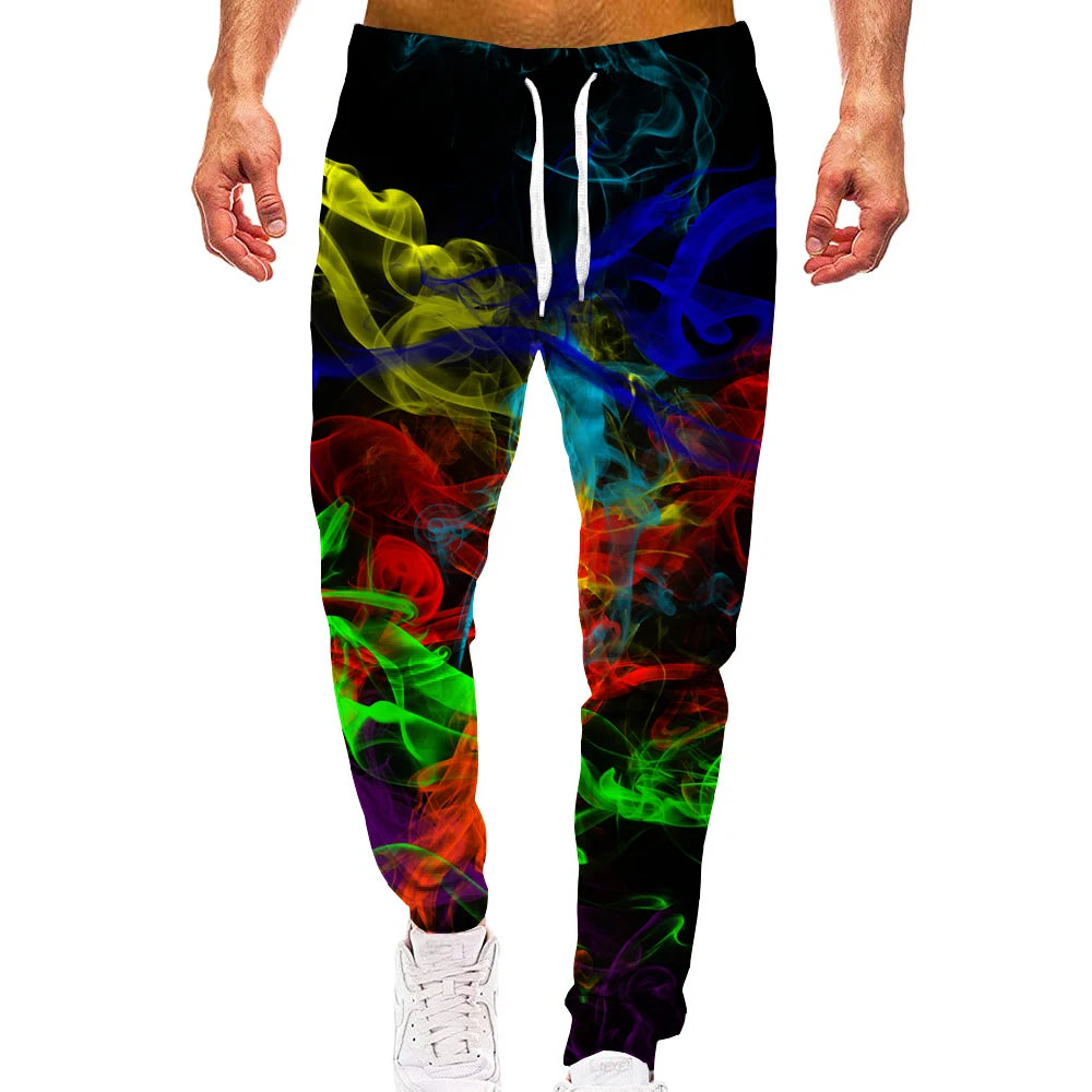 Rainbow Smoke Loose Camo Track Gym Sweat Pants Men Hip Hop 3D Print Sport Jogger Casual Trousers Drawstring Sweatpants Clothing
